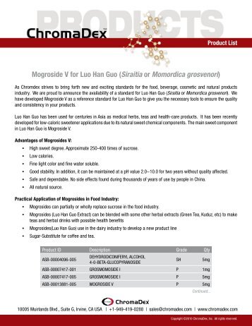 Mogroside V for Luo Han Guo (Siraitia or Momordica ... - ChromaDex