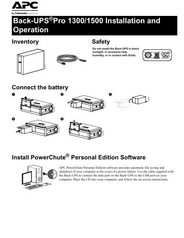 Back-UPS Pro 1300/1500 Installation and Operation - APC Media