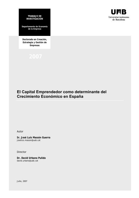 El Capital Emprendedor como determinante del ... - idem@uab.es