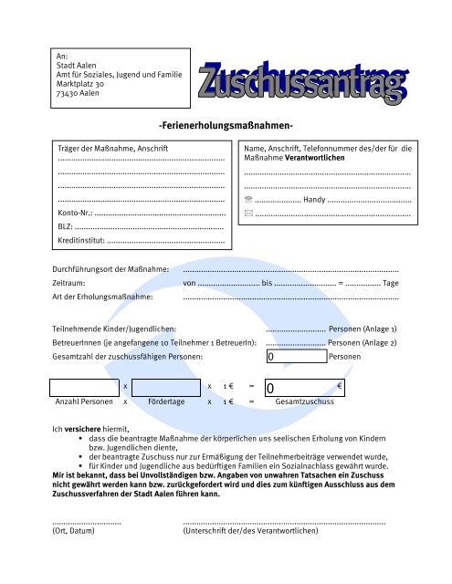 Zuschussantrag Ferienerholung - Stadt Aalen