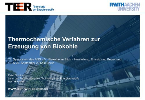 Thermochemische Verfahren zur Erzeugung von Biokohle - ANS eV