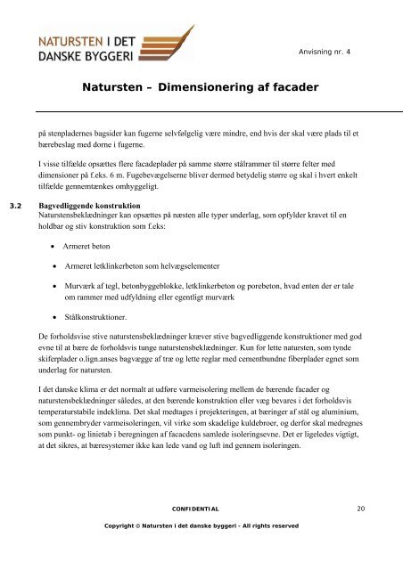 Natursten, Dimensionering af facader - Teknologisk Institut