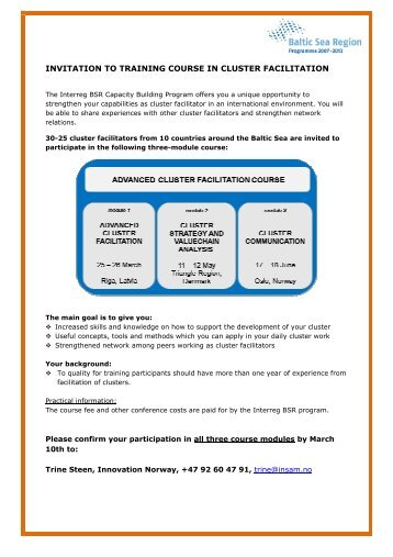 INVITATION TO TRAINING COURSE IN CLUSTER FACILITATION