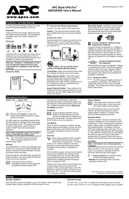 APC Back-UPS Pro 280/420/650 User's Manual - APC Media