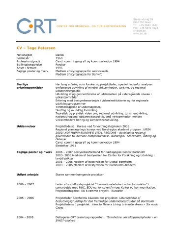 CV – Tage Petersen - CRT - Center for Regional- og Turismeforskning