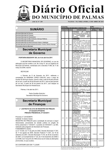 Diário Município Nº 259- 12-04.indd - Diário Oficial de Palmas