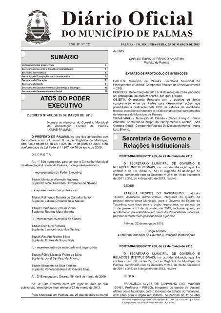 Secretaria de Governo e Relações Institucionais - Diário Oficial de ...