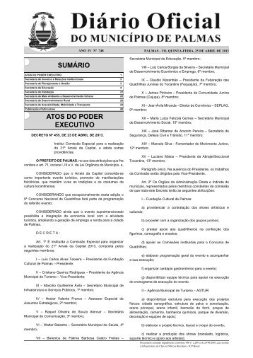 SUMÁRIO ATOS DO PODER EXECUTIVO - Diário Oficial de Palmas
