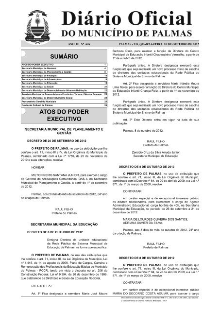 Secretaria Municipal da Educação - Diário Oficial de Palmas