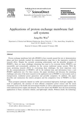 Applications of proton exchange membrane fuel cell systems