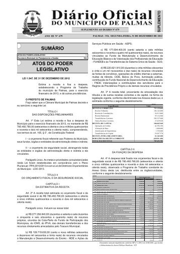 Suplemento do Diário Município Nº 679 - Diário Oficial de Palmas
