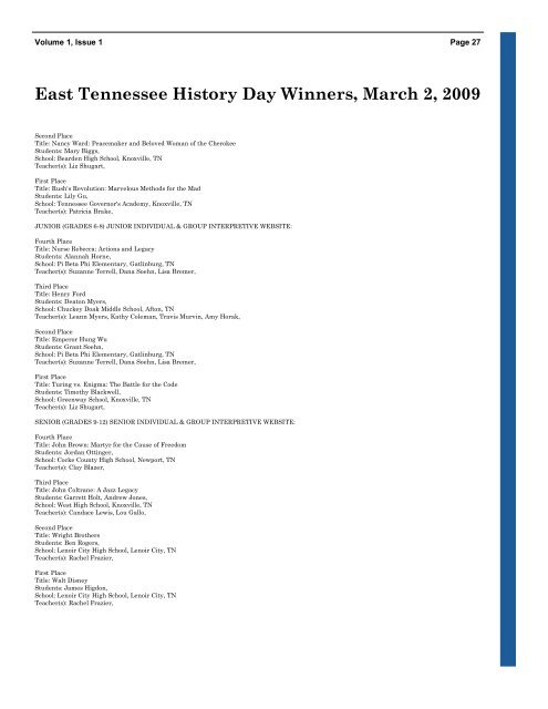 Volume 1, Issue 1 - Teach American History