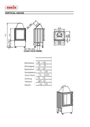 Maßzeichnungen KOBOK Vertikal - Kaminofen-Shop24h.de
