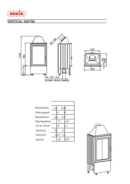 Maßzeichnungen KOBOK Vertikal - Kaminofen-Shop24h.de