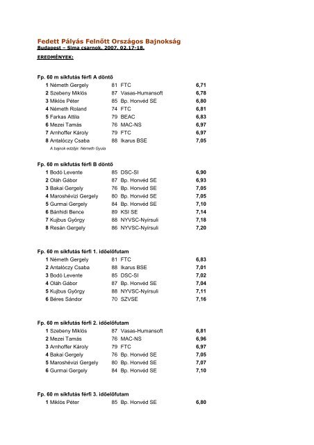 02.17-18. fedett pályás felnõtt ob - Mindenkilapja