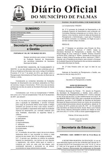 Secretaria da Educação - Diário Oficial de Palmas