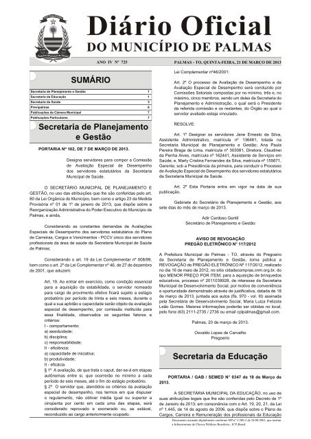 Secretaria da Educação - Diário Oficial de Palmas