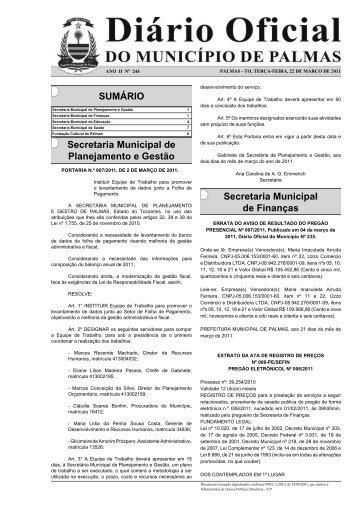 Diário Município Nº 244- 22-03.indd - Diário Oficial de Palmas