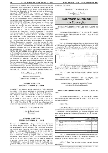 Secretaria Municipal da Educação - Diário Oficial de Palmas ...