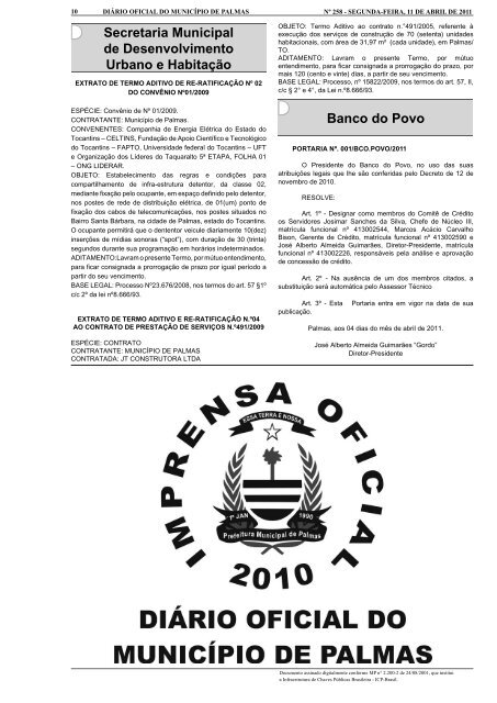 Diário Município Nº 259- 11-04.indd - Diário Oficial de Palmas
