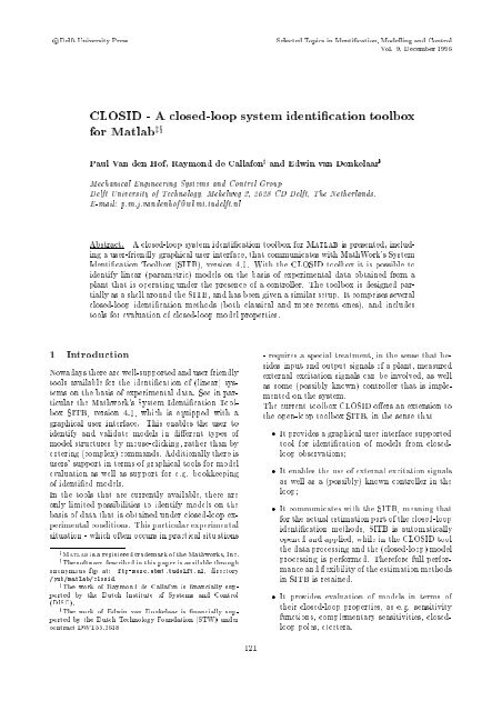 CLOSID - a closed-loop system identification toolbox for Matlab - MAE