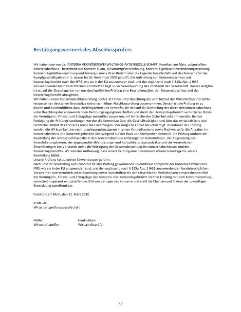 Geschäftsbericht 2009 - Anterra