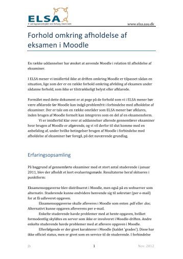 Forhold omkring afholdelse af eksamen i Moodle - ELSA