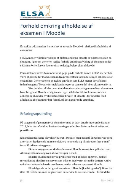 Forhold omkring afholdelse af eksamen i Moodle - ELSA