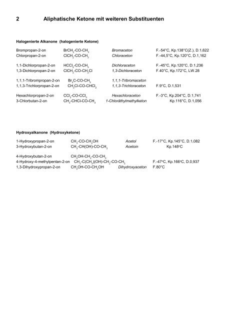 Ketone 1 Aliphatische und araliphatische Ketone - Aklimex.de