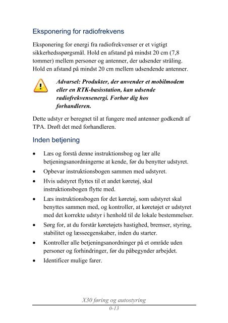 Føring og autostyring X30 - Konsollen Instruktionsbog - Topcon ...