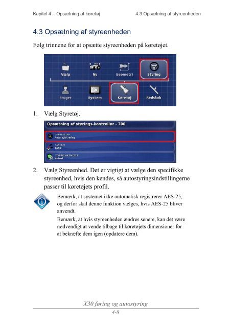 Føring og autostyring X30 - Konsollen Instruktionsbog - Topcon ...