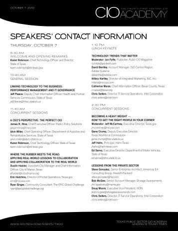 SPEAKERS' CONTACT INFORMATION