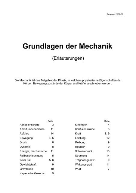 Grundlagen der Mechanik - Aklimex.de