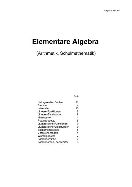 Elementare Algebra - Aklimex.de