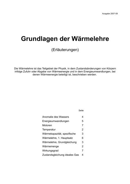 Grundlagen der Wärmelehre und Thermodynamik - Aklimex.de