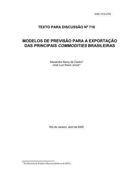 modelos de previsão para a exportação das principais commodities ...