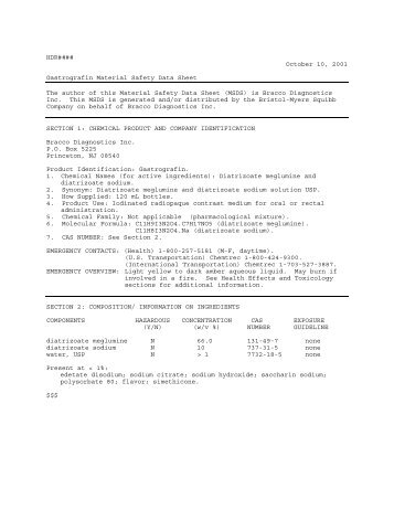 HDR#### October 10, 2001 Gastrografin Material Safety Data Sheet ...