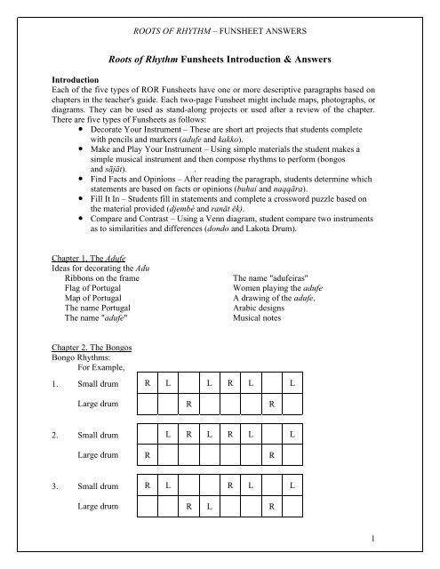 Roots of Rhythm Funsheets Introduction & Answers