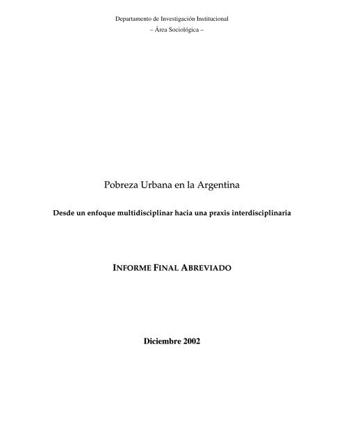 Pobreza Urbana en la Argentina - del Centro de Documentación e ...