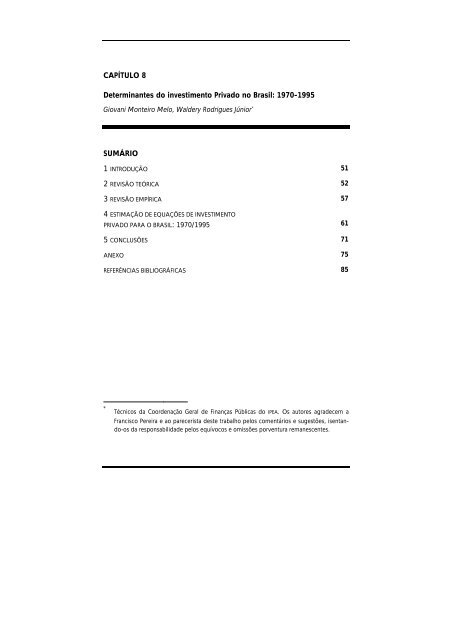 CAPÍTULO 8 Determinantes do investimento Privado no Brasil ...