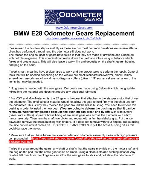 BMW E28 Odometer Gears Replacement