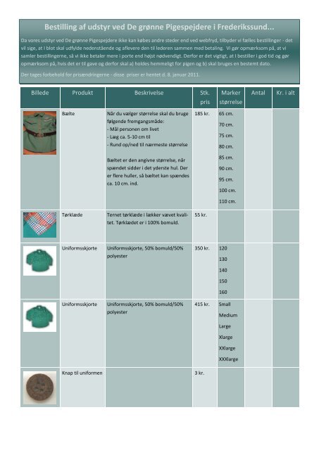 Bestilling af udstyr ved De grønne Pigespejdere i Frederikssund...