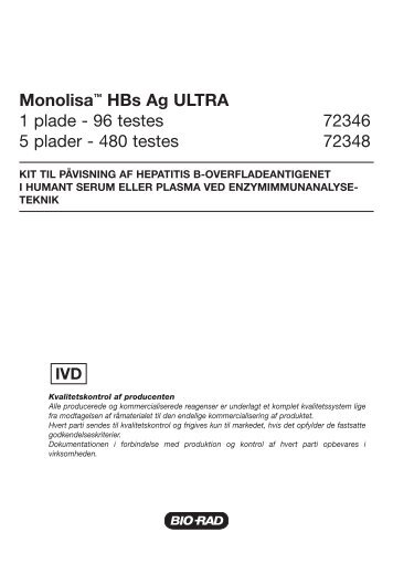 Monolisa™ HBs Ag ULTRA 1 plade - 96 testes 72346 5 ... - Bio-Rad