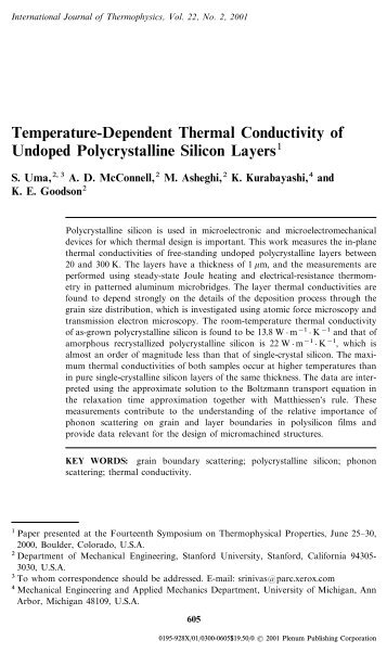 Temperature-Dependent Thermal Conductivity of Undoped ...