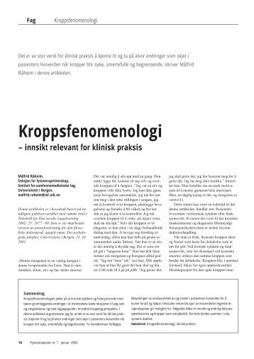 Kroppsfenomenologi - Fysioterapeuten