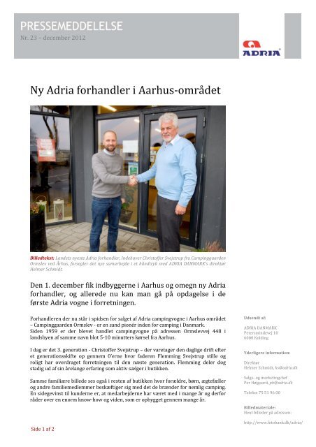 Ny Adria forhandler i Aarhus‐området - ADRIA DANMARK