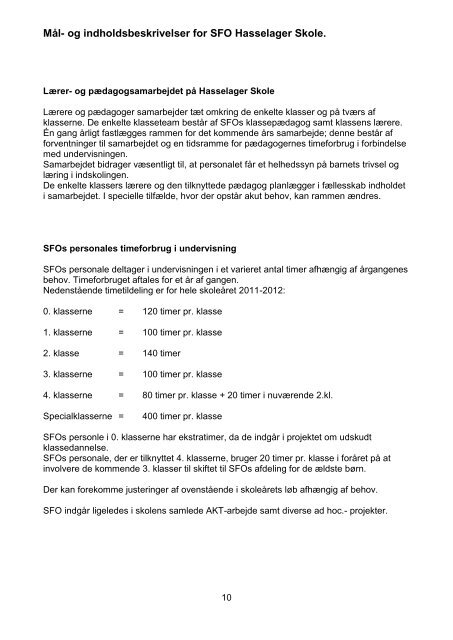 Mål- og indholdsbeskrivelser for SFO - Hasselager Skole