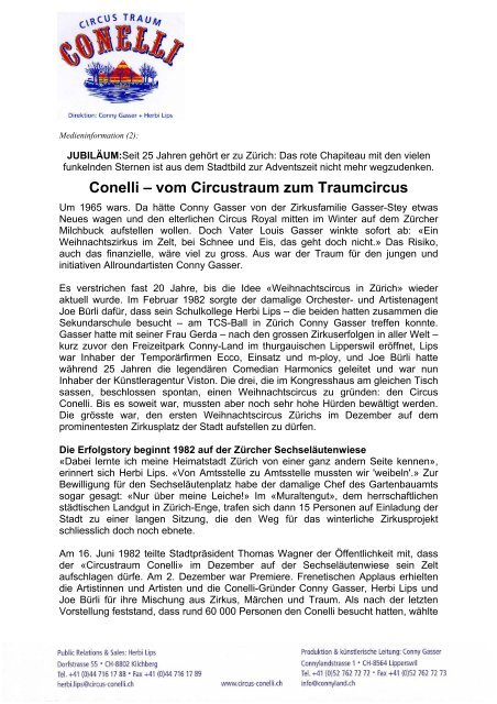 Conelli – vom Circustraum zum Traumcircus - Greenwich MT, Zürich