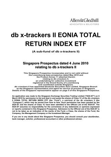db x-trackers II EONIA TOTAL RETURN INDEX ETF - Under ...