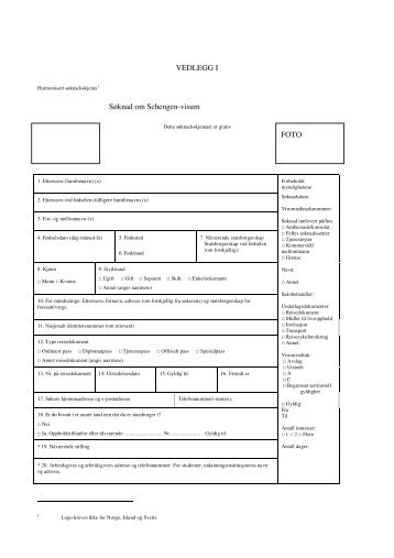 VEDLEGG I Søknad om Schengen-visum FOTO - UDI